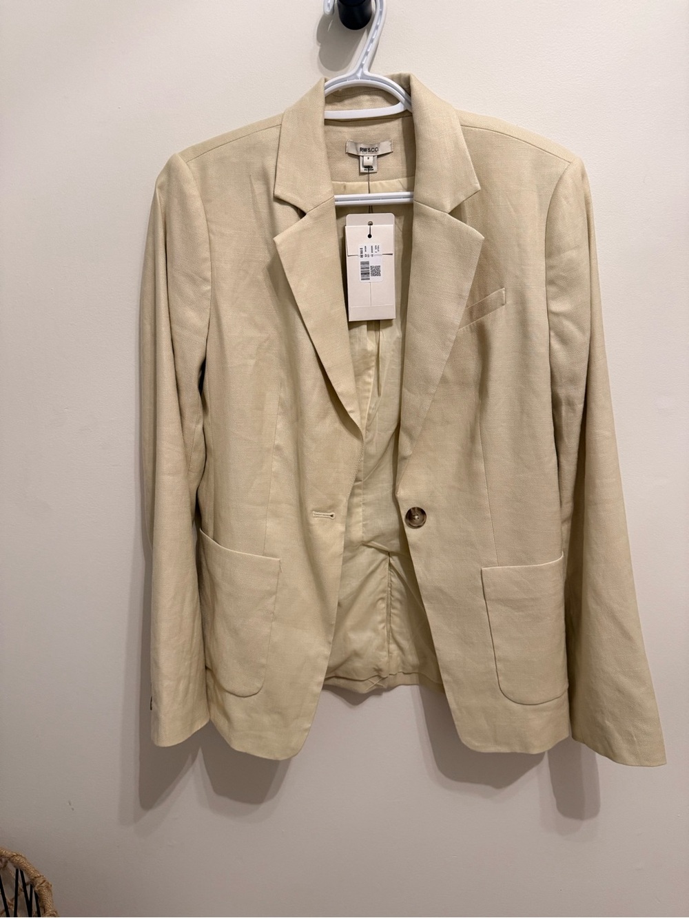 RW&CO. Women's Cream Single-Button Linen Blazer - Picture 3 of 5